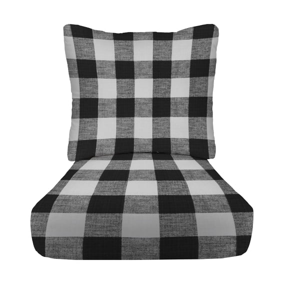 RSH Décor Indoor Outdoor Deep Seating Cushion Set, 25”x 25” x 5” Seat and 25” x 21” Back, Black Buffalo Plaid