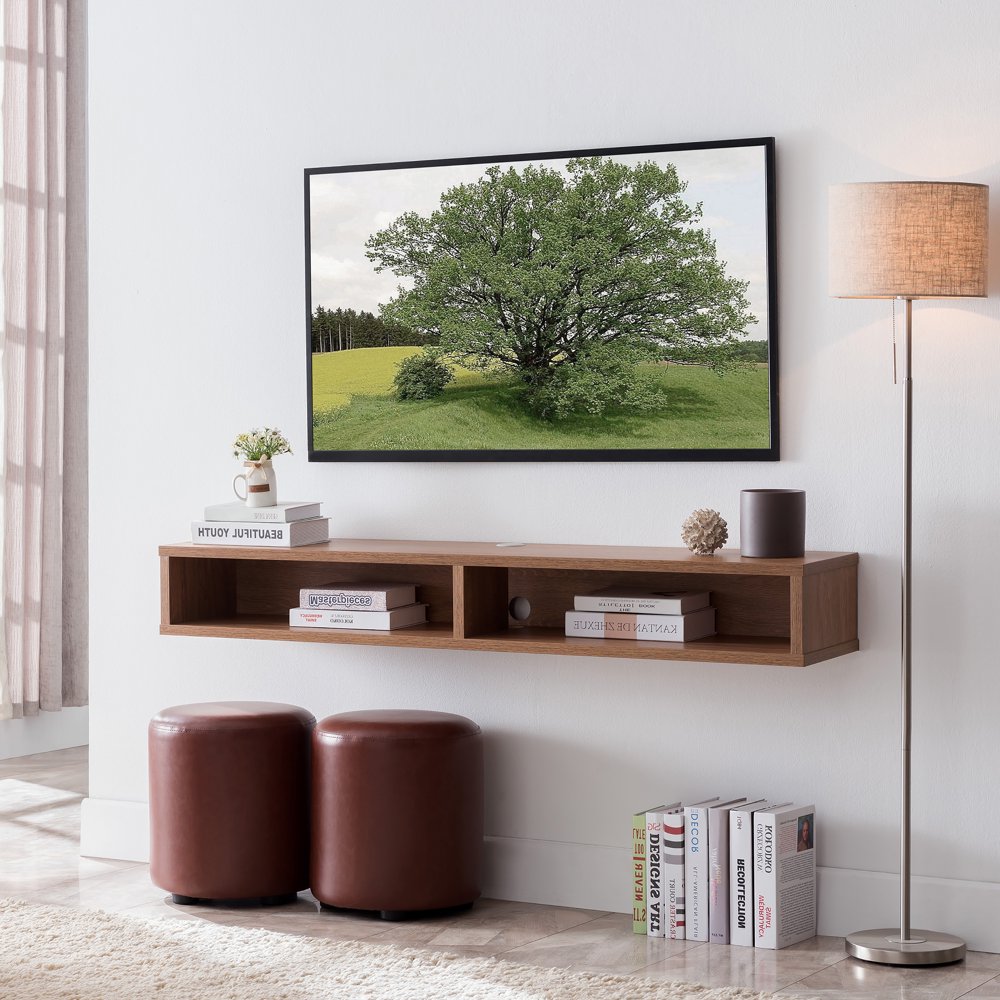 Furniture of America Evaine 2Shelf Floating TV Stand, Weathered Oak