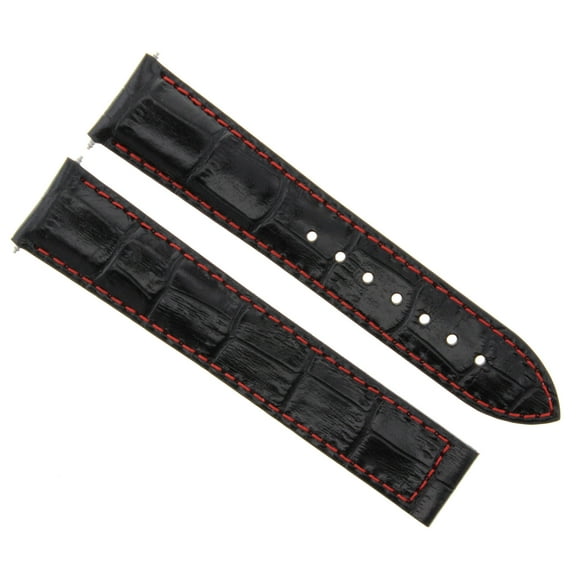 LEATHER STRAP BAND FOR 22/18MM OMEGA SEAMASTER PLANET OCEAN BLACK RED STITCH