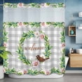 thumbnail image 2 of Spring Daisy Leaf Garland No Hook Shower Curtain with Snap in Liner Bird Welcome Light Grey Plaid Waterproof Bathroom Shower Curtain with See Through Top Window for Bathtub 72" x 78", 2 of 9