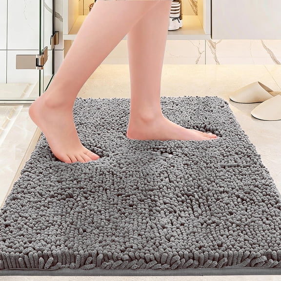 Bathroom Rugs Non Slip Washable, Super Absorbent & Quick Dry Chenille Microfiber Bath Mats for Bathroom Tub Kitchen Indoor Outdoor, Dark Gray, 31"X20"