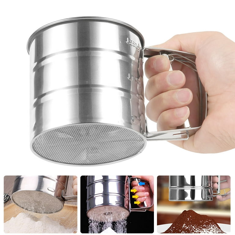 Flour Sifter Kitchen Pastry Cake Tool Stainless Steel 1Liter Electric Flour  Sieve Handheld Icing Sugar Powder Screen Cup Shaped - AliExpress