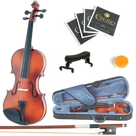 Mendini by Cecilio Full Size 4/4 MV300 Handcrafted Solid Wood Violin Pack with 1 Year Warranty, Shoulder Rest, Bow, Rosin, Extra Set Strings, 2 Bridges & Case, Satin Antique