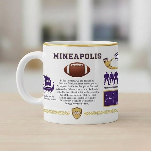 Vintage Art Commemorative Mug - 11 oz Premium Ceramic - Minneapolis Football Mug