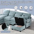 thumbnail image 4 of UNITED WE WIN 106" U-Shaped Sectional Sofa in Mint Blue Chenille: Cloud Couch, 4-Seat Modular Sleeper with Chaise, Storage Ottoman, USB Ports, Side Pockets for Living Room, 4 of 16