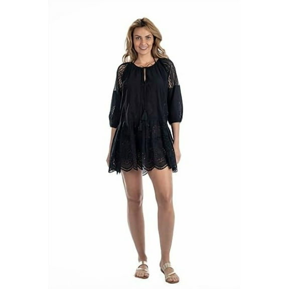 Kylie | Eyelet Dress (w/lace Sleeves and Low Crochet Trim) (US, Alpha, Medium, Regular, Regular, Navy)
