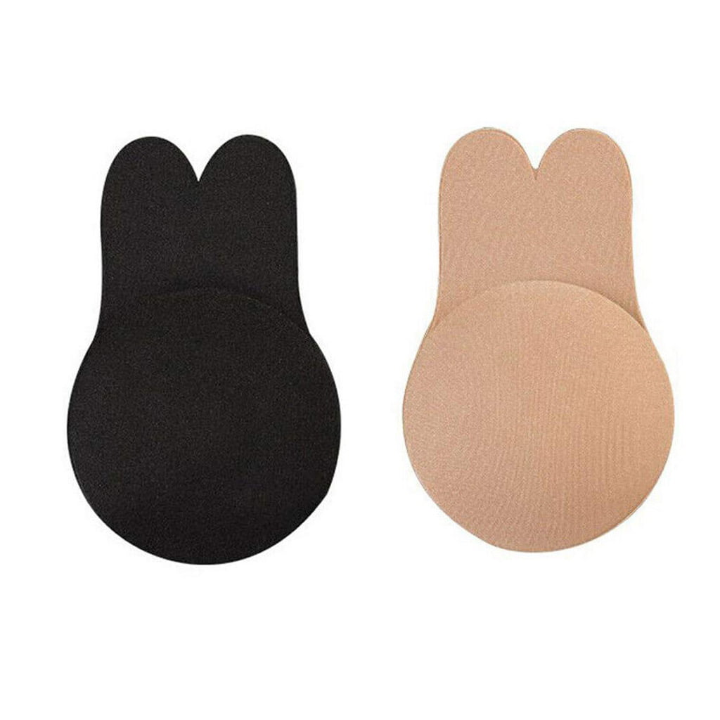 Luxtrada 2 Pairs Rabbit Ear Self Adhesive Invisible Bra Breast Lift Up  Strapless Nipplecovers Backless Push Up Bra Black & Skin, DD-DDD Cup 