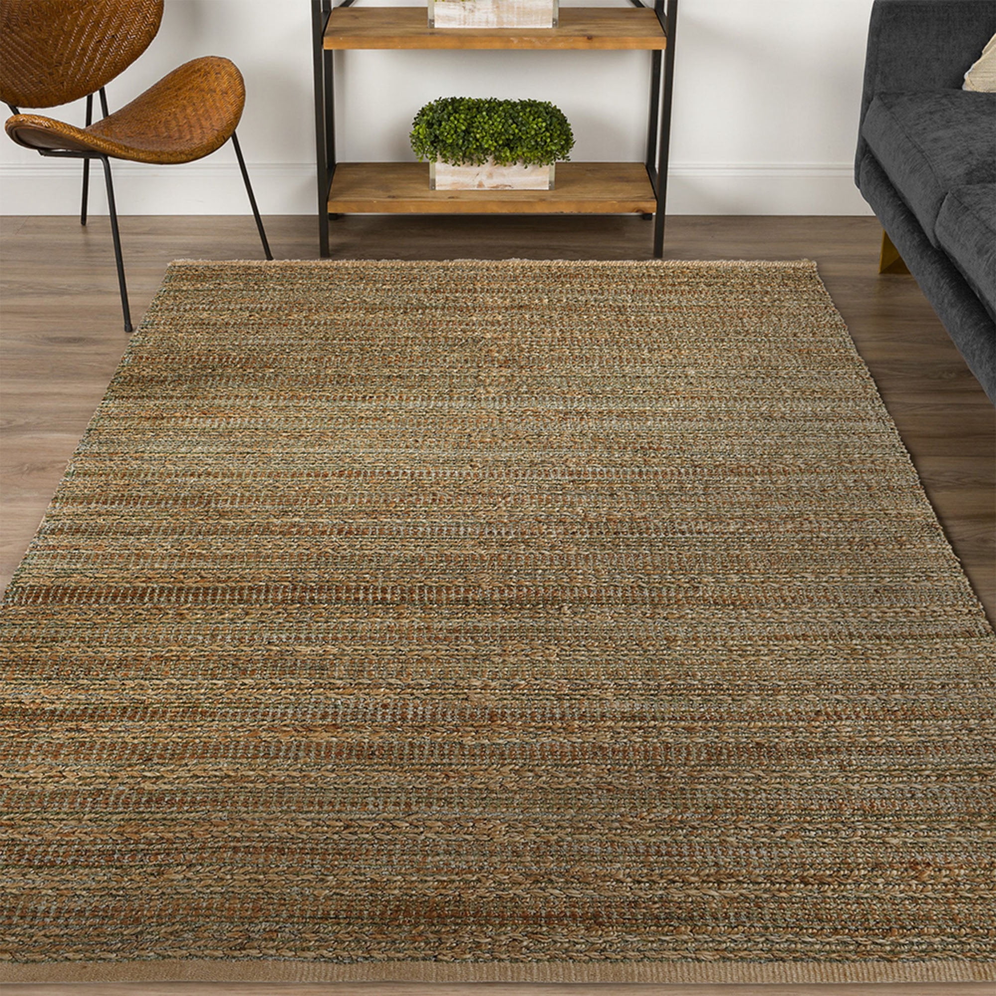 Ox Bay Ollie Striped Transitional Jute Hand-Woven Indoor Area Rug, Natural/Smoke Green, 7'9" x 9'9"