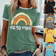 thumbnail image 4 of Camiseta de mujer de manga corta y cuello redondo con estampado de arcoíris Good Vibes, 4 of 4