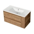 thumbnail image 3 of RONSHIN 36 Inch Floating Bathroom Vanity with Ceramic Sink Set Combo,Modern Wall Mounted Bathroom Sink Cabinet with 2 Soft-Close Drawers And Side Open Shelf, 3 of 10