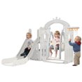 thumbnail image 2 of 5 in 1 Toddler Slide and Swing Set, Kid Playground Set, Toddler Play Set with Basketball Hoop Freestanding Combination for Babies Indoor & Outdoor. Gray., 2 of 9