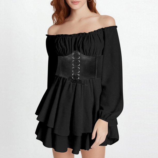 MKLEKYY Vestido Corto de Mezclilla para Mujer, 2 Piezas, Hombros Descubiertos, Blanco, Línea A, Sin Tirantes, Hasta La Rodilla, Patchwork, para Playa, Fiesta, Carnaval, con Cierre de Cintura