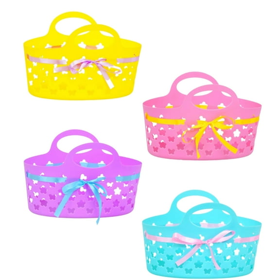 Oval Plastic Baskets with Ribbon Colorful Easter Baskets for Kids Easter Egg Hunt Pretend Play Grocery Bucket Home Table Decor Candy Gift Container Spring Holiday Party Favor  Set of 4