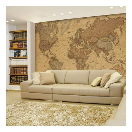 wall26 - Antique Monochrome Vintage Political World Map Wallpaper - Wall Mural, Removable Sticker, Home Decor - 66x96