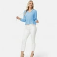 thumbnail image 6 of Women's Long Sleeve Button Front Peplum Blouse with V-Neckline and Gathered Waist Detail - Small, Blue, 6 of 7