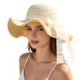 thumbnail image 3 of 2026 New Women's Sun Visor Hats Wide Brim Straw Beach Hat Ponytail Hats for Women Foldable Floppy (Beige002), 3 of 3