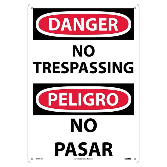 National Marker No Trespassing (Bilingual) 20X14 Rigid Plastic Danger Sign ESD81RC