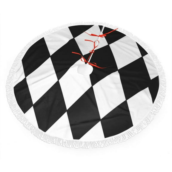 Xmas Tree Skirt Harlequin Tassel Edge Rustic Christmas Tree Skirts for Party Holiday Decorations 48"