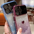 thumbnail image 3 of Dteck for iPhone 14 Plus Case with Plating Love-Heart Pattern, Glitter Slim Protective Case with Big Window Full Glass Camera Lens Protector,Silver, 3 of 6