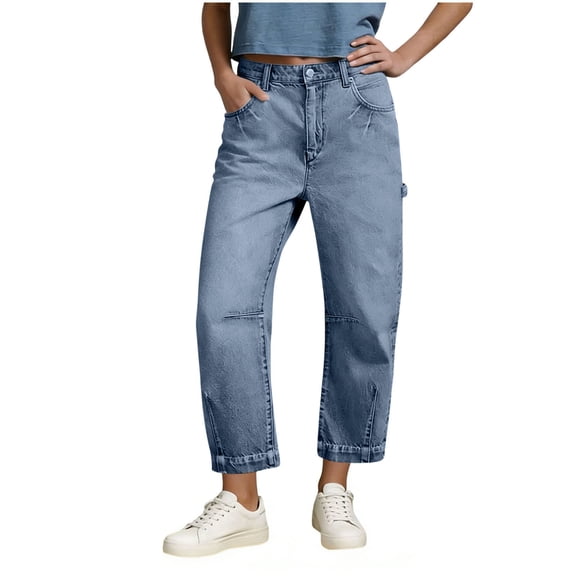 ZToonmas Women's Barrel Cropped Jeans High Waist Carpenter Pants with Pockets for Everyday and Casual Wear