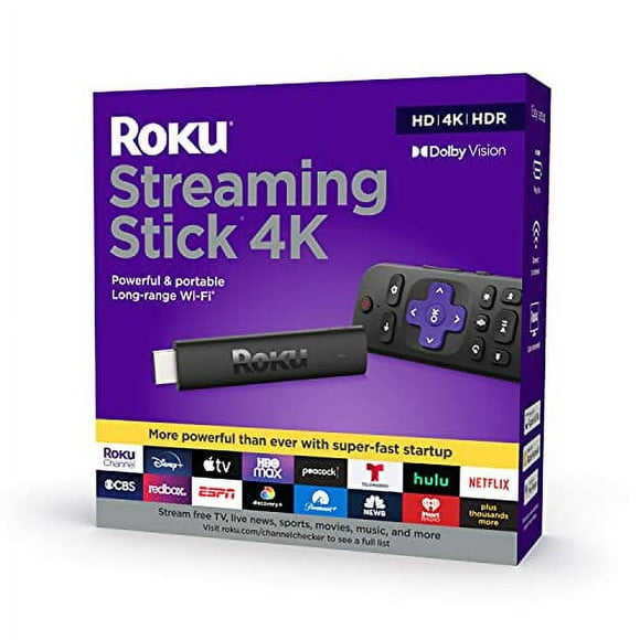 Roku Streaming Stick 4K 2021 Appareil de Streaming Vision 4KHDRD avec Télécommande Vocale Roku et Commandes TV (Renouvelé)