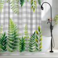 thumbnail image 2 of Spring Leaves Shower Curtain Set, Waterproof Shower Curtains for Bathroom, Pastoral Garden Botanical Gray Plaid Washable Fabric Cloth Bath Curtain for Bathtub Decoration with Hooks 66x72 Inches, 2 of 9