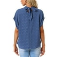 thumbnail image 3 of INSPIRE CHIC Women's Swiss Dots Pleated Crew Neck Short Sleeve Casual Summer Top, 3 of 5