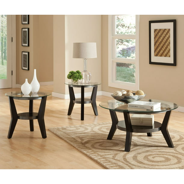 Standard Furniture Orbit 3 Piece Round, 3 Piece Round Glass Coffee Table Set