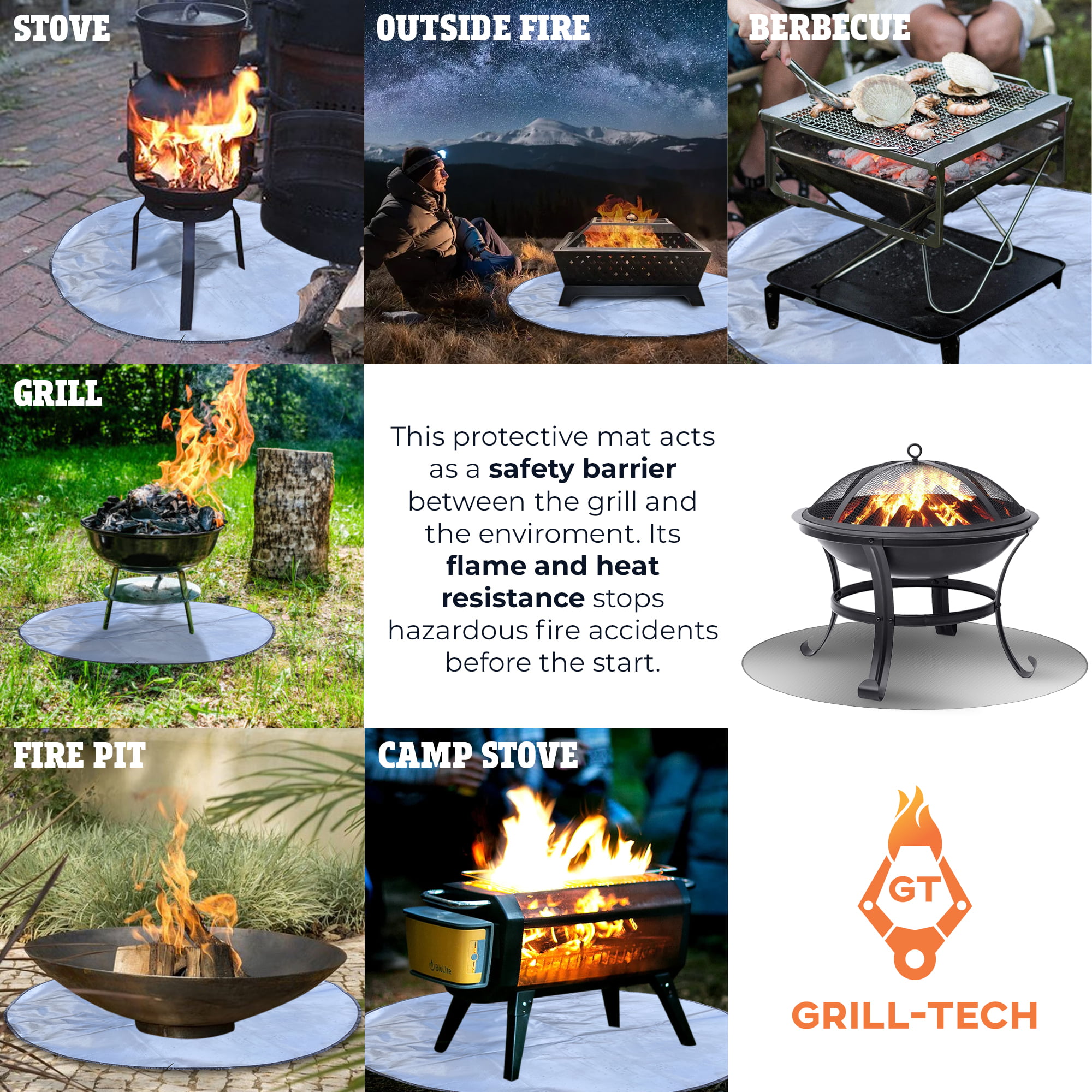 Grill Tech - Fire Pit Mat | Heat Resistant Mat and Fire Blanket with Canvas  Carrying Case - Walmart.com