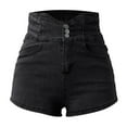 thumbnail image 4 of Sngxgn Shorts for Women Mid Rise Ripped Jean Shorts Stretchy Folded Hem Short Jeans(Black,L), 4 of 5