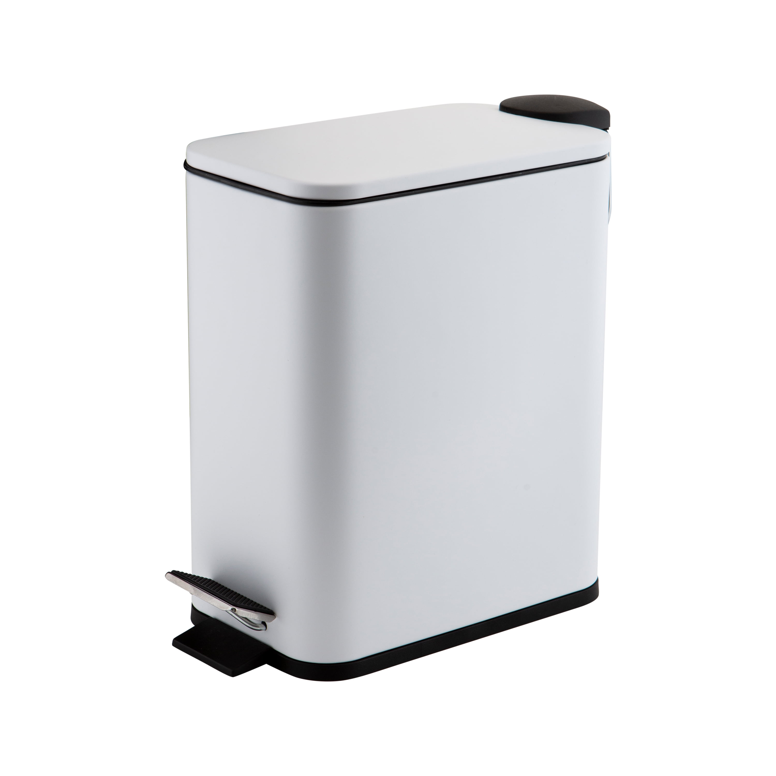 Simplify 2 Pack Slim Rectangular 5 Liter Pedal Iron Wastebasket with Soft Close Lid in White