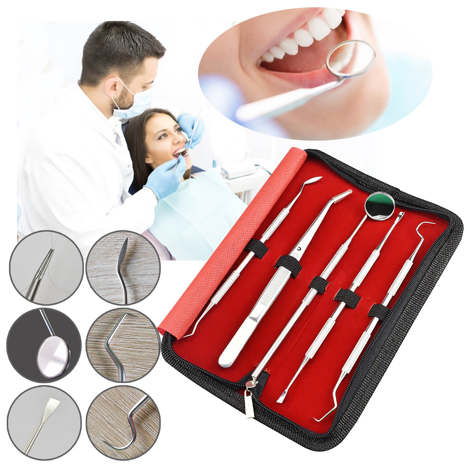 Set stainless steel dental tool dentist hygiene teeth cleaning ki 