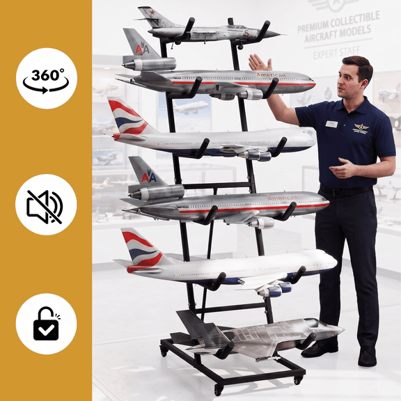 Qunbio 6-Shelf RC Airplane Storage Rack, Metal Display Stand on Wheels, Heavy Duty for Large Planes