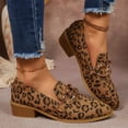 thumbnail image 7 of Dweltoz Women's Leopard Print Pointed Toe Loafers Chain Trim Slip On Mid Heel Dress Shoes Casual Office Block Heel Footwear,Leopard Print 6, 7 of 7