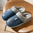 thumbnail image 2 of Memory Foam Scuff Slippers for Women Plush Warm Fashion Stitching Leather Waterproof Indoor Winter Home Shoes Non Slip Slip on Slides Navy 6, 2 of 5