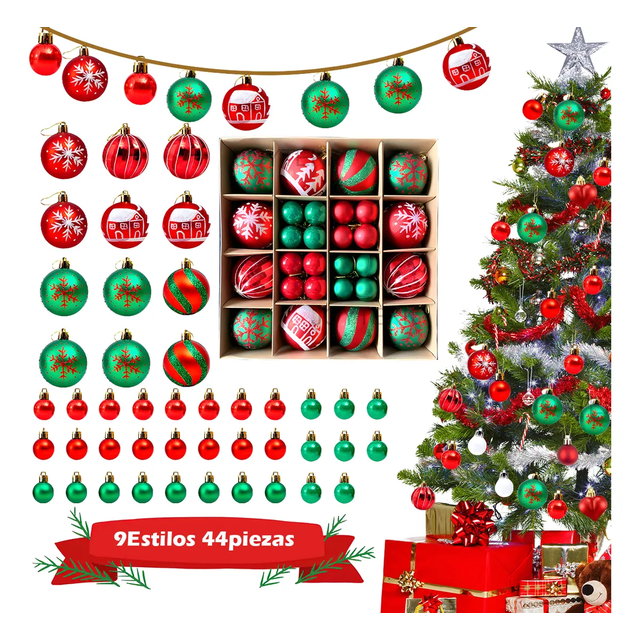 44pzas Esferas Navideñas De Plastico Decoración Arbol Navida Xtellar multicolor