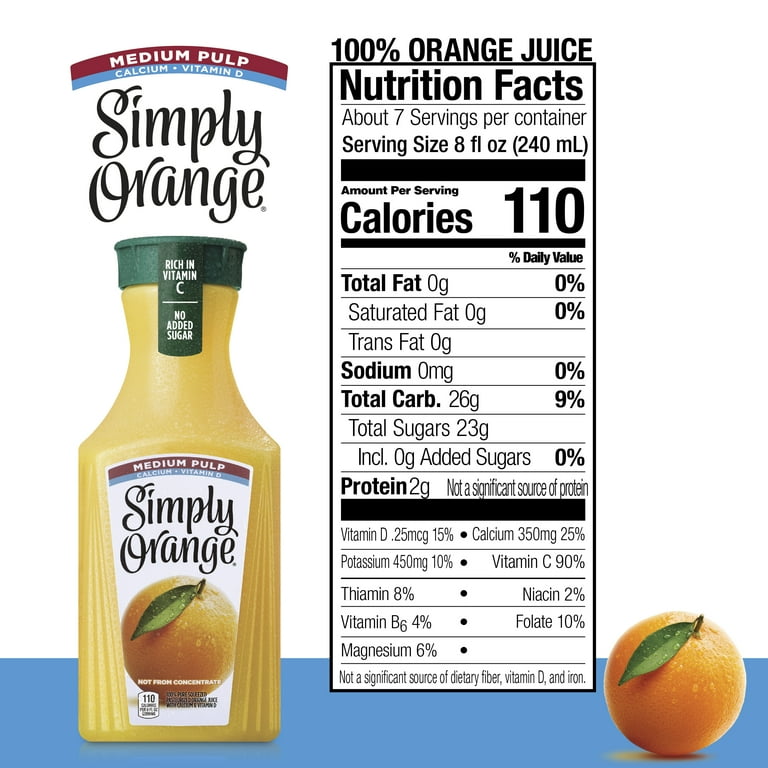 Simply Non GMO Vitamin C Medium Pulp Orange Juice 52 fl oz Bottle Walmart