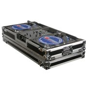 DJ COFFIN WITH WHEELS HOLDS A 10" FORMAT DJ MIXER & 2 TURNTABLES IN BATTLE MODE