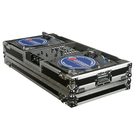 DJ COFFIN WITH WHEELS HOLDS A 10" FORMAT DJ MIXER & 2 TURNTABLES IN BATTLE MODE