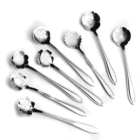 

8PCS Flower Shape Stainless Steel Coffee Spoon Tea Spoon Ice Cream Spoons stainless steel color