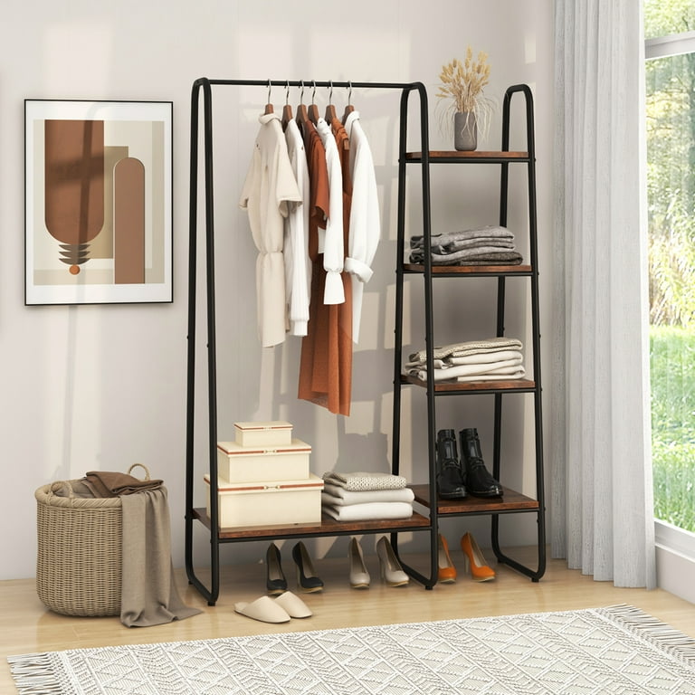 Cosway Metal Garment Rack Free Standing Closet Organizer w/5 Shelves  Hanging Bar