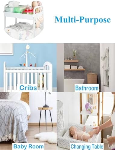 3-Tier Movable Diaper Cart with Wheels, Newborn Essentials Must Haves - Plastic White