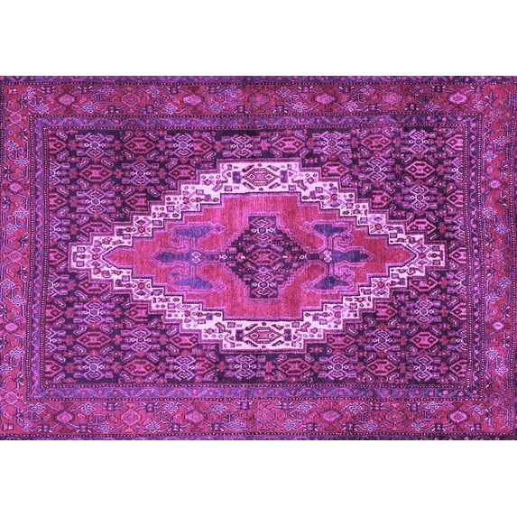 Ahgly Company Indoor Rectangle Medallion Purple Traditional Area Rugs, 7' x 9'