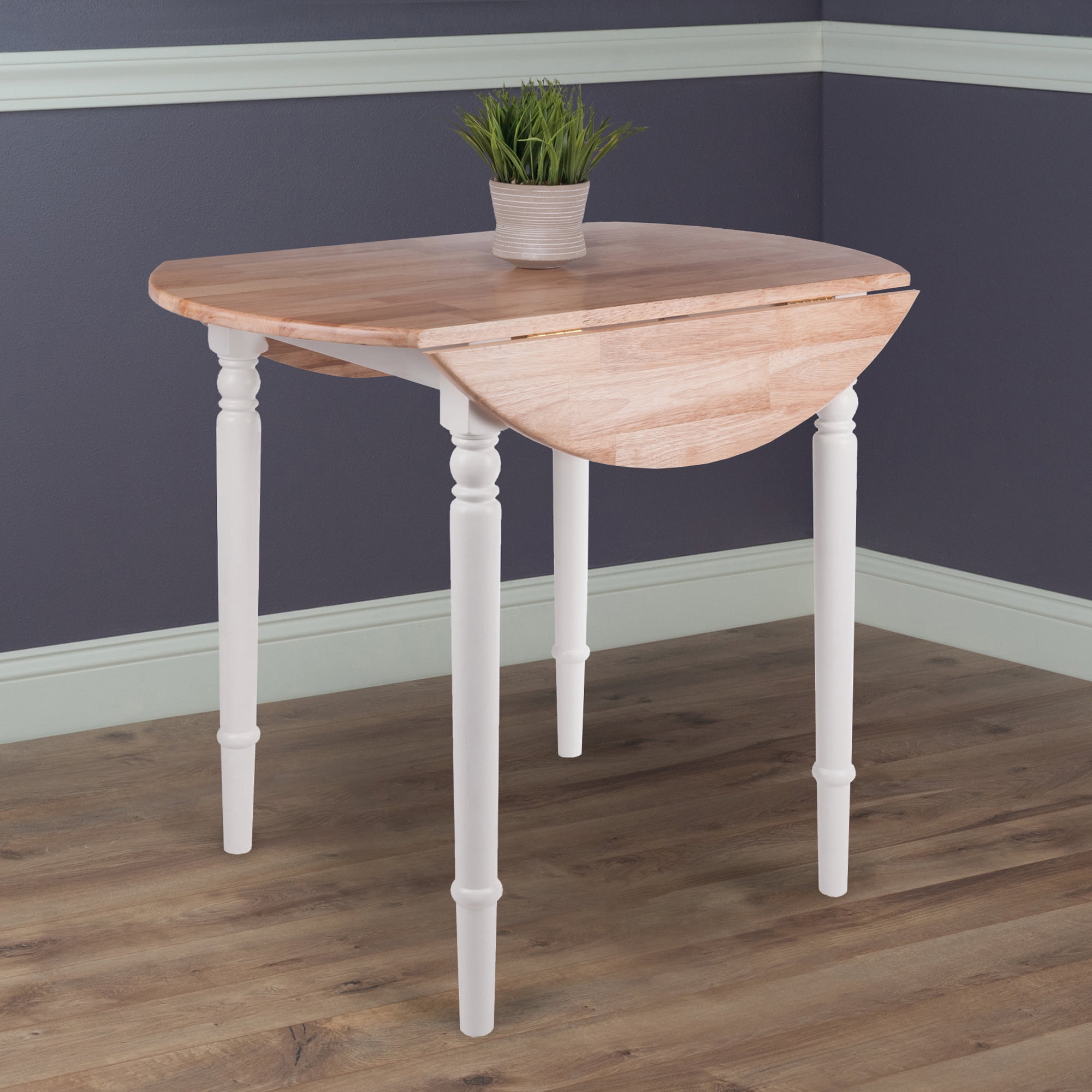 Winsome Sorella Round Drop Leaf Dining Table, Natural & White Finish