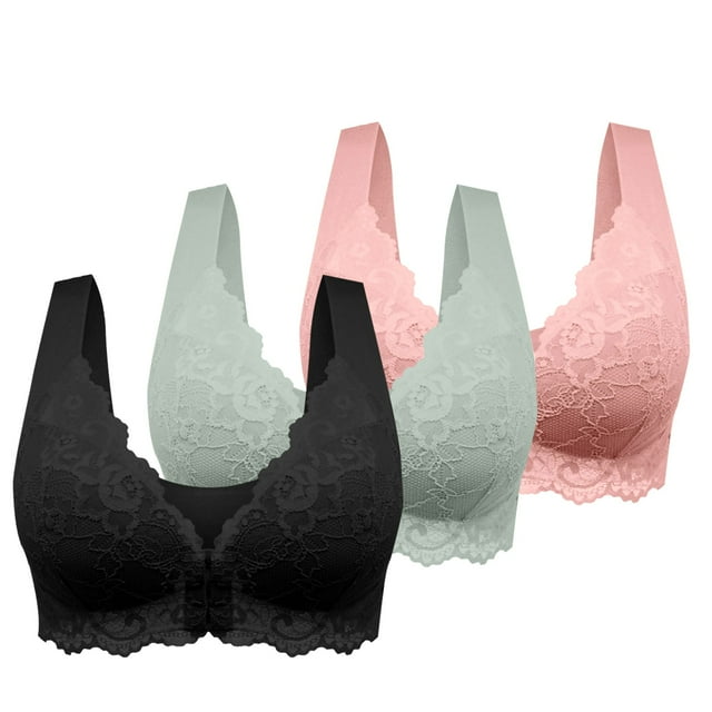 WZXFASHION Womens No Ring French Womens Front Close Bra T Back Plus Size Unlined Bra For Large Bust Bra F XL