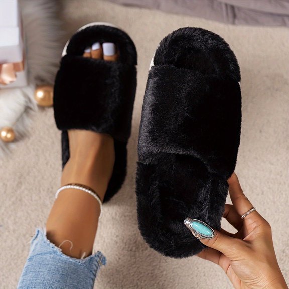 GYTY [Cozy Furry Slippers] Comfy Fluffy Furry House Slippers - Single Band Open Toe Platform Fuzzy Shoes - Cozy Warm Home Slippers