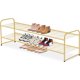 thumbnail image 1 of Zapatero largo de 2 niveles para armario, organizador de zapatos apilable de metal ancho para entrada, dormitorio, piso, estante bajo para 18 pares de zapatos, dorado, 1 of 7