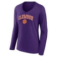 thumbnail image 2 of Women's Fanatics Purple Clemson Tigers Campus Long Sleeve V-Neck T-Shirt, 2 of 3
