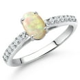 thumbnail image 2 of 10K White Gold White Ethiopian Opal and White Lab Grown Diamond Soitaire Engagement Ring for Women (0.69 Cttw, Oval Cabochon 7X5MM, Gemstone Birthstone, Available in Size 5, 6, 7, 8, 9), 2 of 4