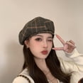 thumbnail image 4 of Women's Plaid Beret Hat, Wool Blend Vintage England Retro Painter Cap, Tartan Artist Hat for Daily Casual Wear, School, and Fashion Gift Blackish Green, 4 of 6